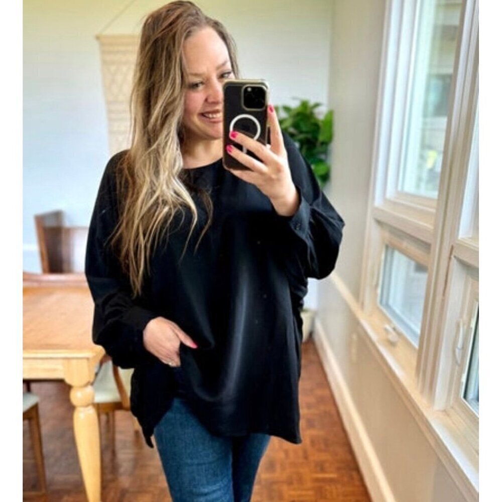 Andree by Unit Black Oversized Blouse 1X 2X NWT Plus Size Tunic Top